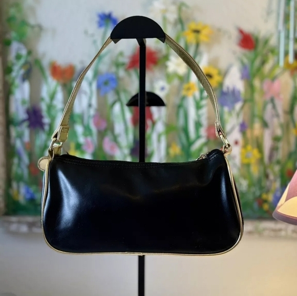 Disney Mickey Minnie Black Gold Faux Leather Shoulder Bag - Picture 2 of 12